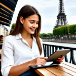멀티모달 학습을 위한 모바일 앱 리뷰 - Mobile Multimodal Learning - Language App**

"A young woman, sitting at a Parisian café, happily usi...