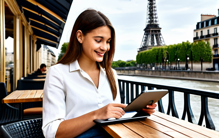 멀티모달 학습을 위한 모바일 앱 리뷰 - Mobile Multimodal Learning - Language App**

"A young woman, sitting at a Parisian café, happily usi...
