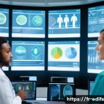 멀티모달 학습의 진화과정 - A futuristic medical diagnostic scene in a modern hospital room in Paris, featuring a diverse team o...