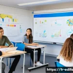 효과적인 멀티모달 학습 전략 - A bright and modern classroom scene showing a diverse group of French-speaking students actively eng...