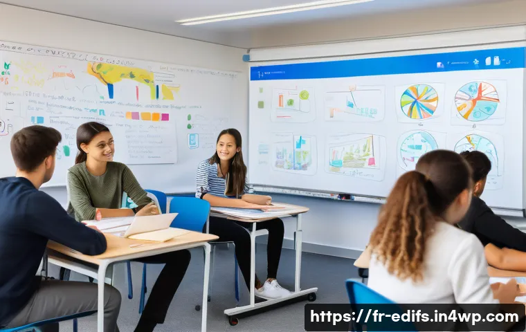 효과적인 멀티모달 학습 전략 - A bright and modern classroom scene showing a diverse group of French-speaking students actively eng...
