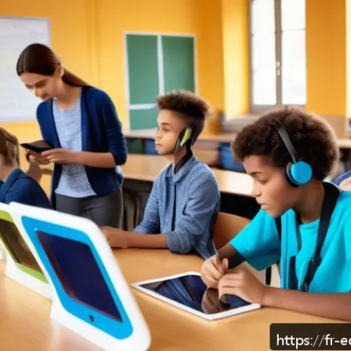 멀티모달 학습에서의 개별화 학습 경로 개발 - A modern French classroom setting showcasing a diverse group of students engaged in multimodal learn...