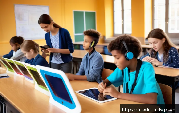 멀티모달 학습에서의 개별화 학습 경로 개발 - A modern French classroom setting showcasing a diverse group of students engaged in multimodal learn...