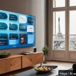 멀티모달 학습의 성과와 기회 비용 - A futuristic smart home assistant interacting seamlessly with a middle-aged French woman in her cozy...